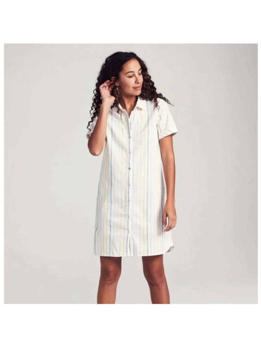 Faherty Lila Organic Cotton Shirtdress Striped Button Front XL Rainbow Coastal
